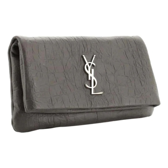 Yves Saint Laurent Handbags - Saint Laurent West Hollywood Grey Leather Croc Embossed Clutch Bag YSL 🖤